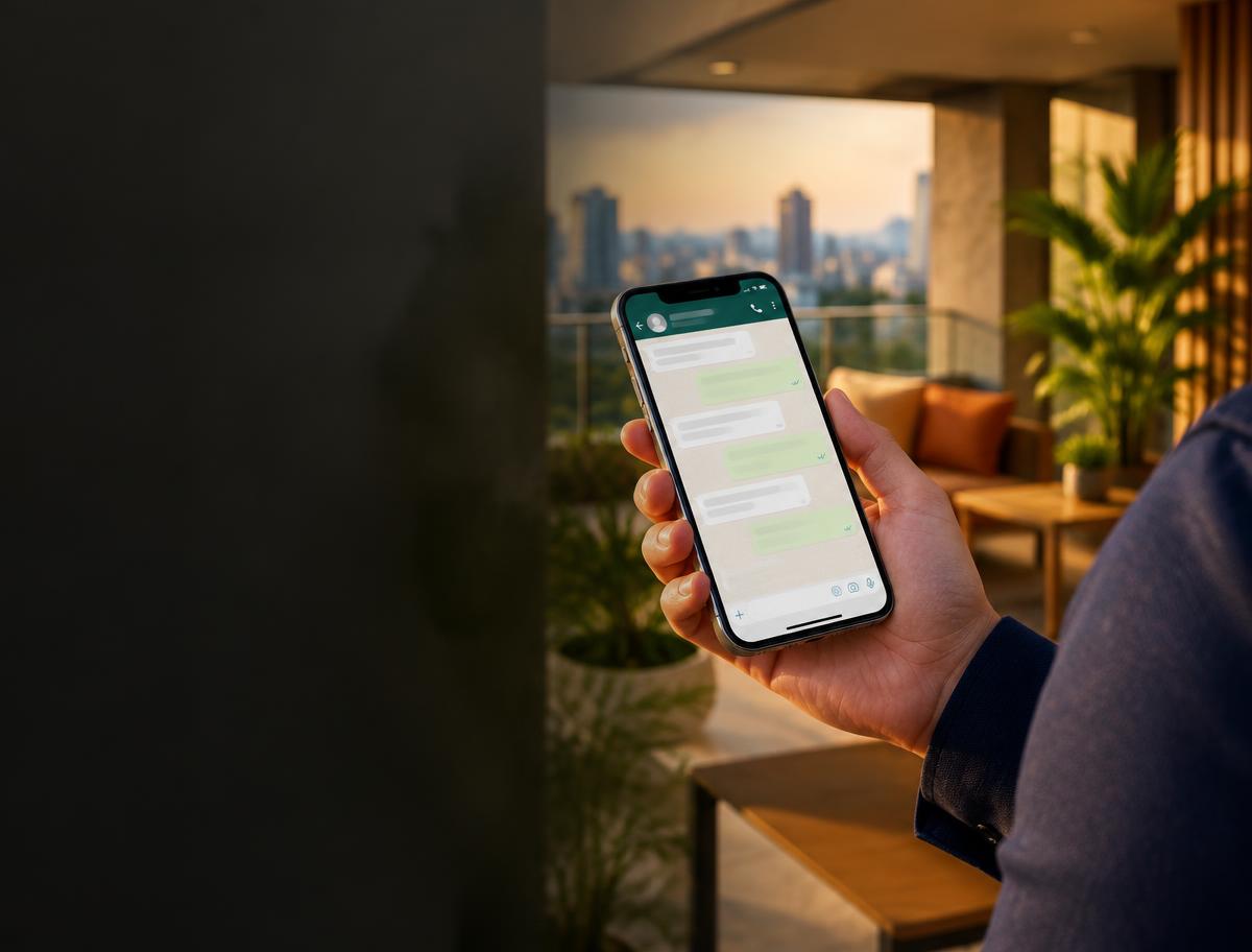 Mão segurando celular para falar com a Resolve
